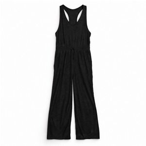FLX‎ Travel Leisure Black Racerback Jumpsuit Size L Wide Leg Stretch Athleisure
